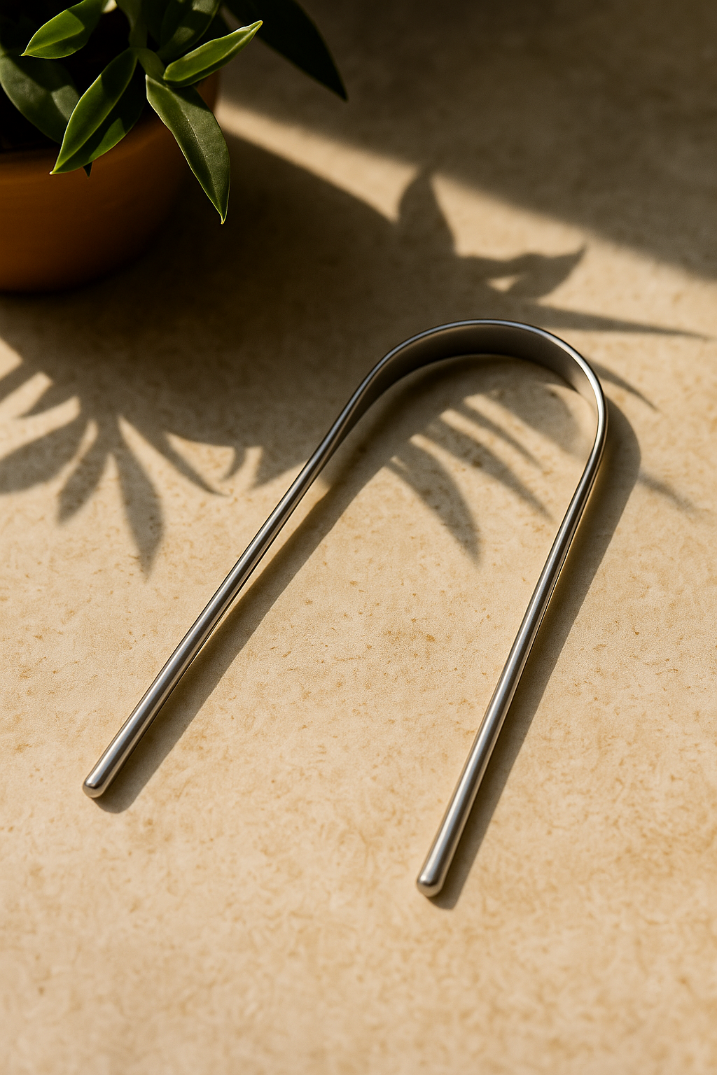 Metallic tongue scraper