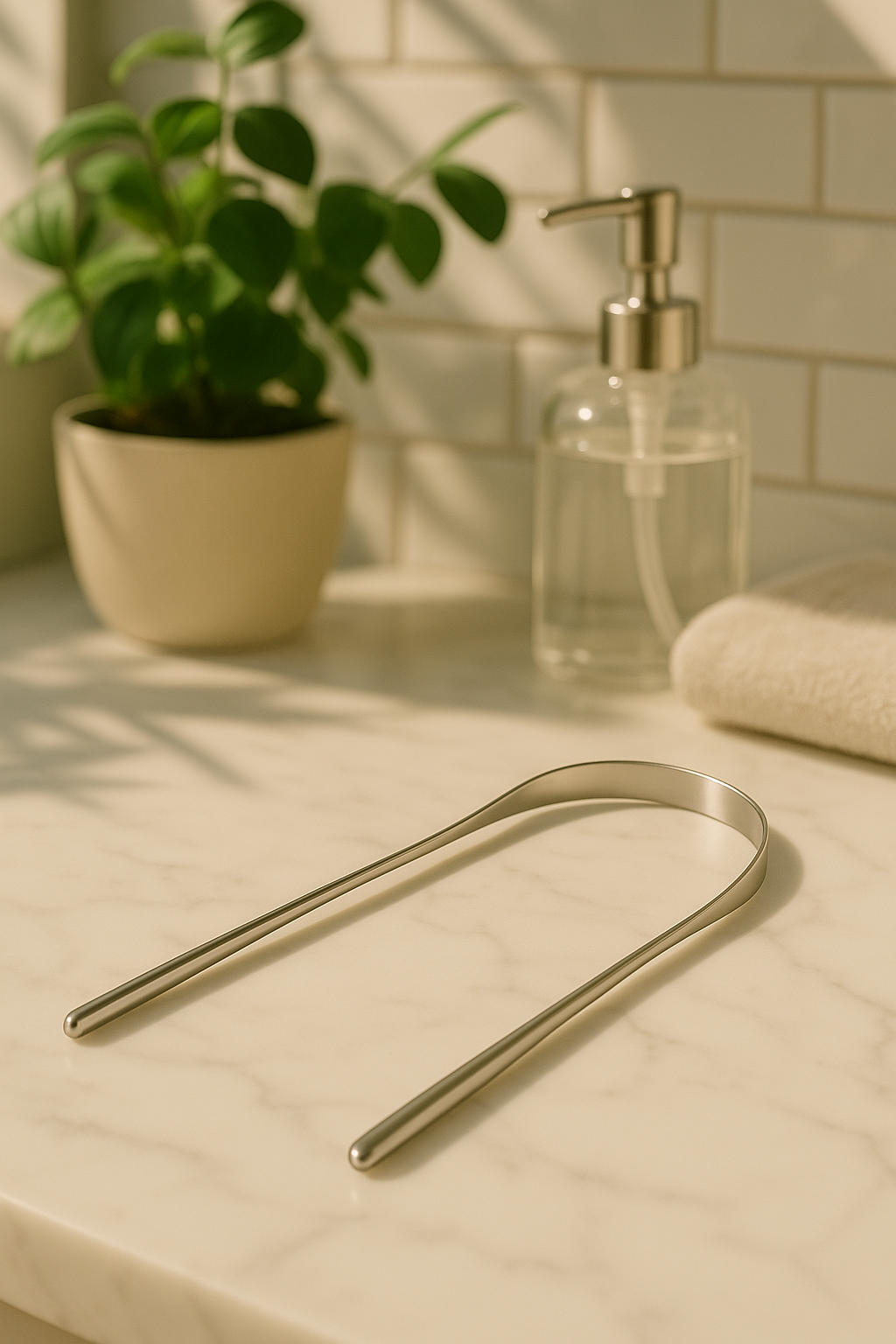 Metallic tongue scraper